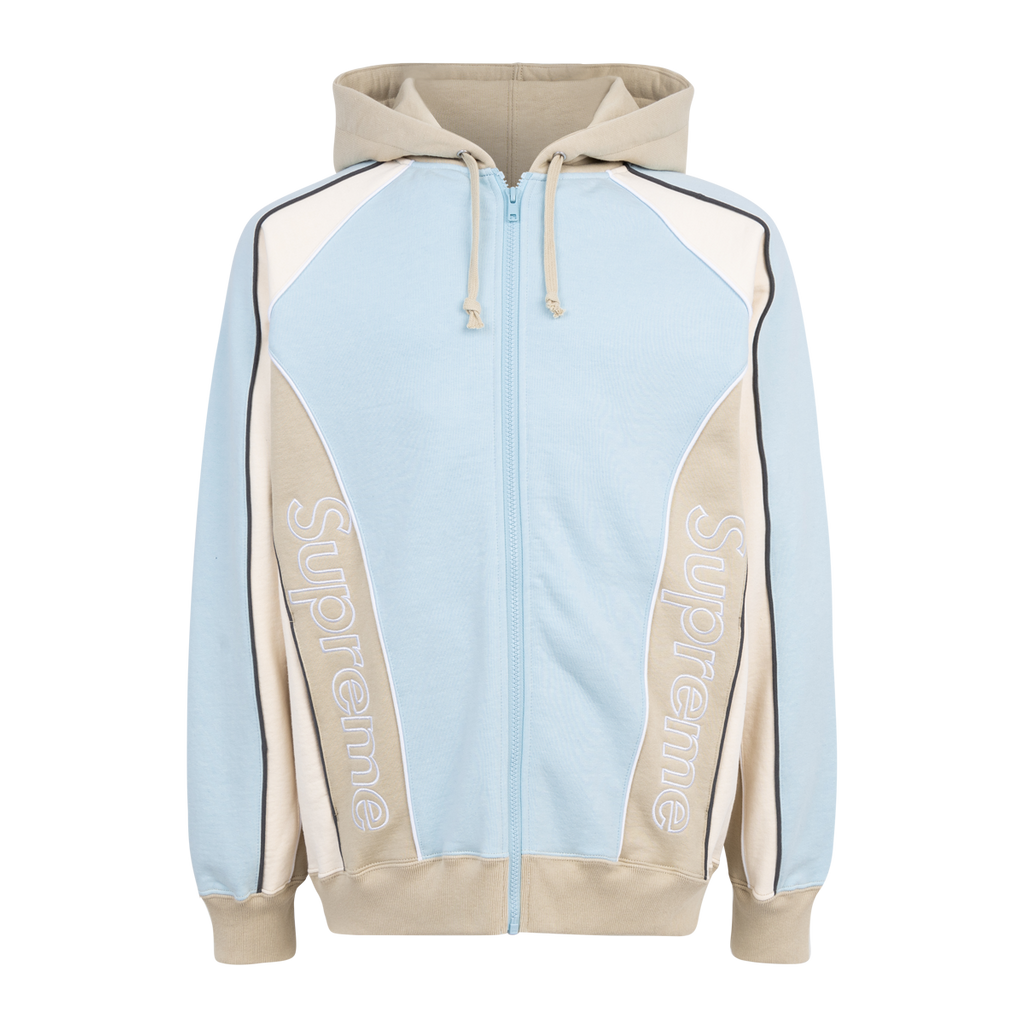 Supreme track paneled zip up hoodie xl deals tan and blue